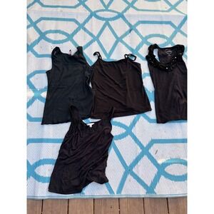 Lot of 4 Black Tank Tops Camisoles Cabi INC Lace Ruffle Rhinestone Ribbed Medium